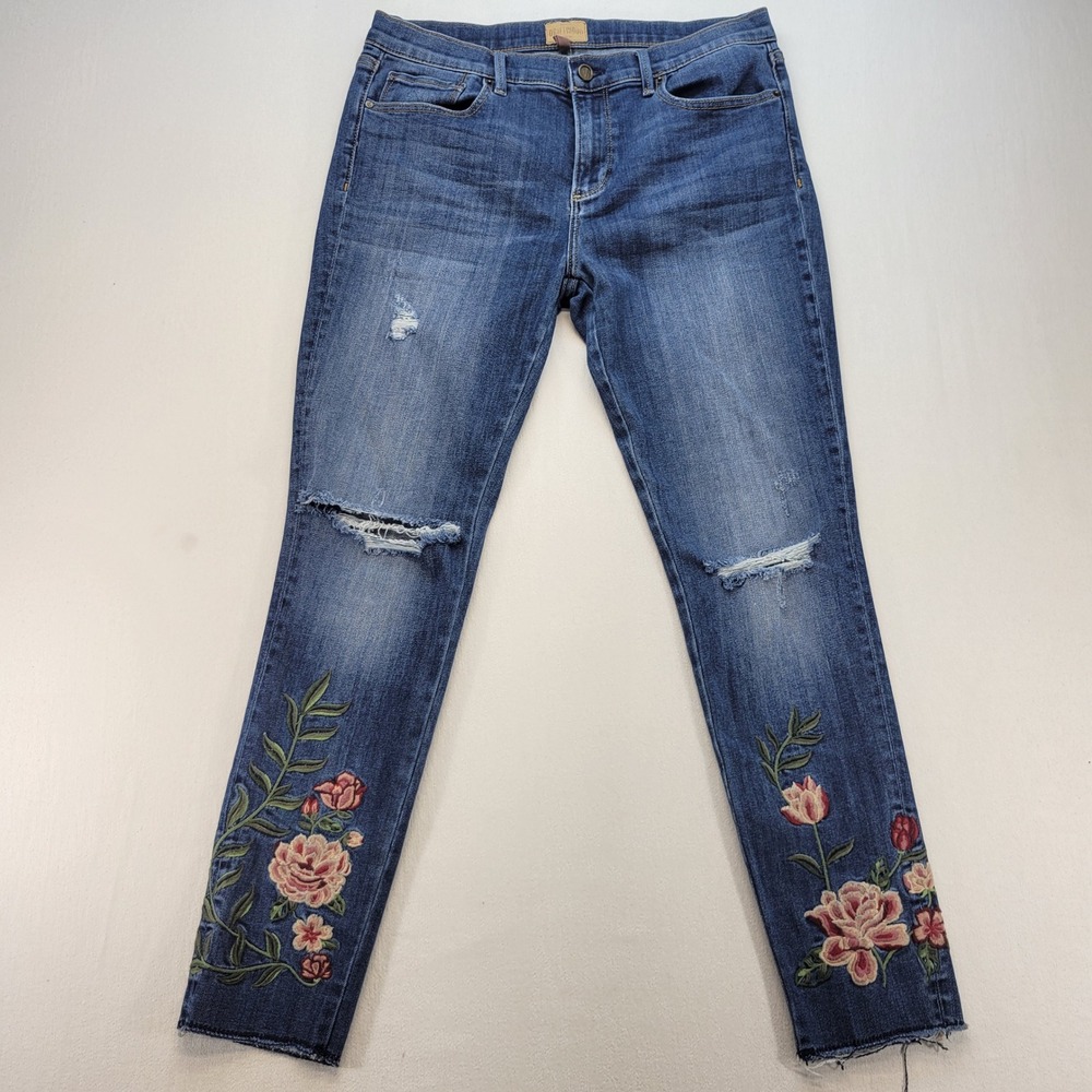 Driftwood Jackie Jeans Womens 30 Blue Floral Embroidered Skinny Mid Rise Denim